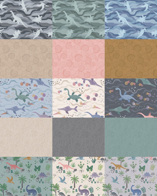 Lewis & Irene Kimmeridge Bay Fabric Collection Dino Rock Layers on Grey Green A305.2