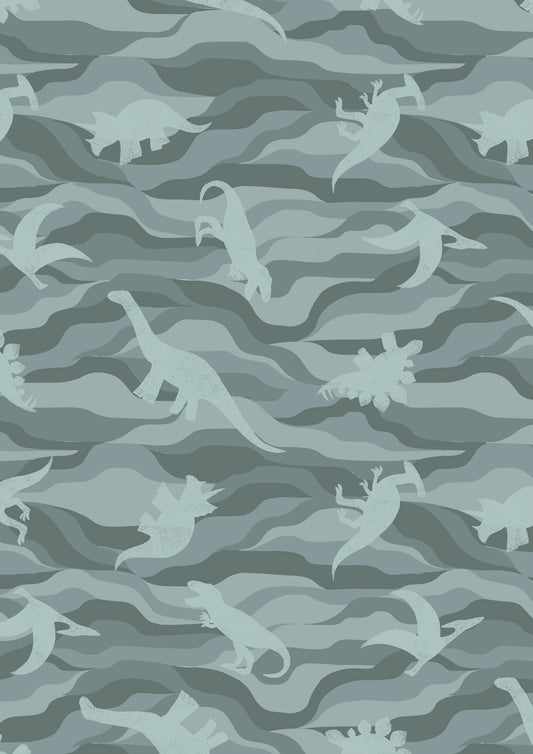 Lewis & Irene Kimmeridge Bay Fabric Collection Dino Rock Layers on Grey Green A305.2