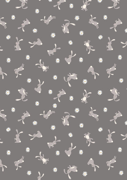 Lewis & Irene Bunny Hop Fabric Collection Bunny on Charcoal A529.3
