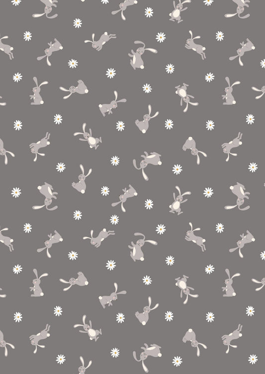 Lewis & Irene Bunny Hop Fabric Collection Bunny on Charcoal A529.3