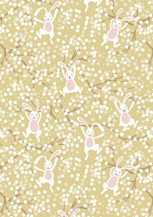 Lewis & Irene Bunny Hop Fabric Collection Swinging Bunny on Spring Yellow A526.2