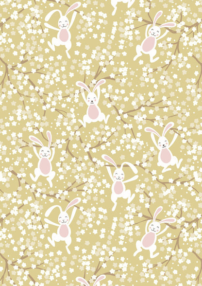 END OF BOLT 10" Lewis & Irene Bunny Hop Fabric Collection Swinging Bunny on Spring Yellow A526.2
