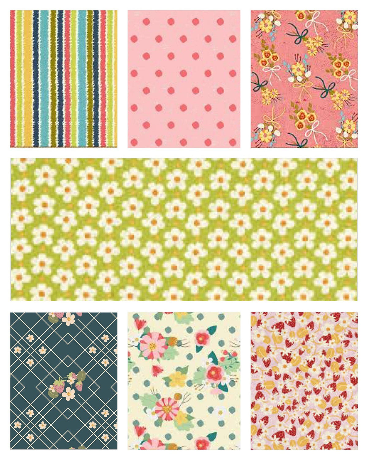 Riley Blake Strawberry Jam Fabric Collection Bouquets on Dark Pink Premium 100% Cotton Quilt Shop Quality Fabrics