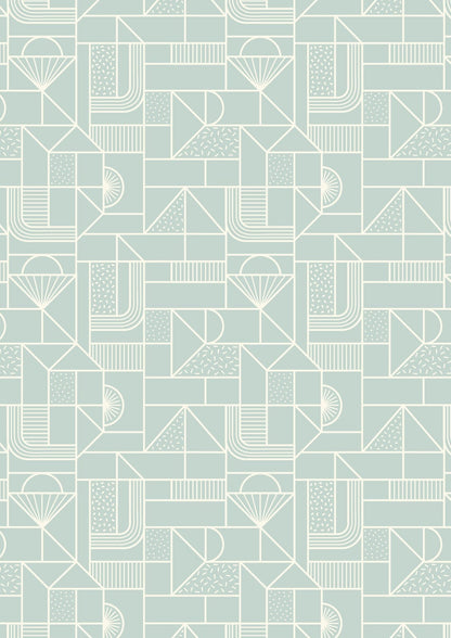 Lewis & Irene Forme Fabric Collection All Over Geometric on Soft Duck Egg Blue A411.2