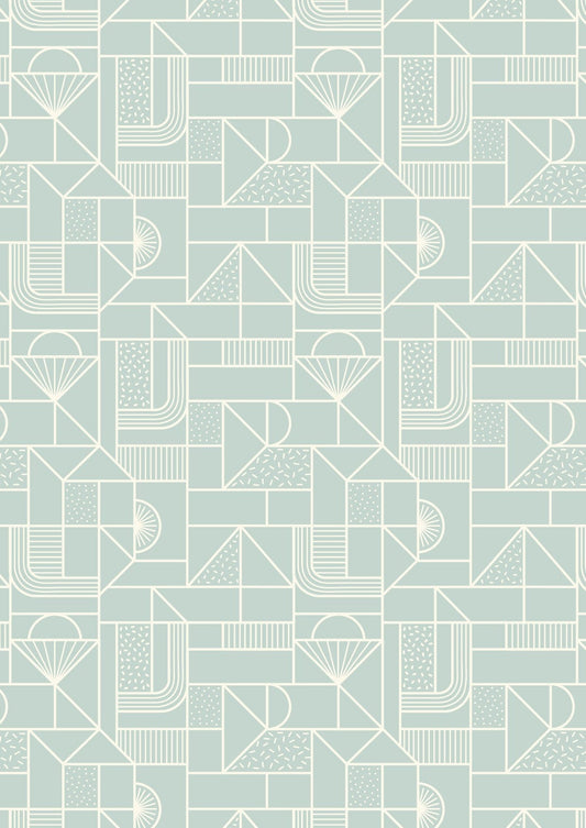 Lewis & Irene Forme Fabric Collection All Over Geometric on Soft Duck Egg Blue A411.2