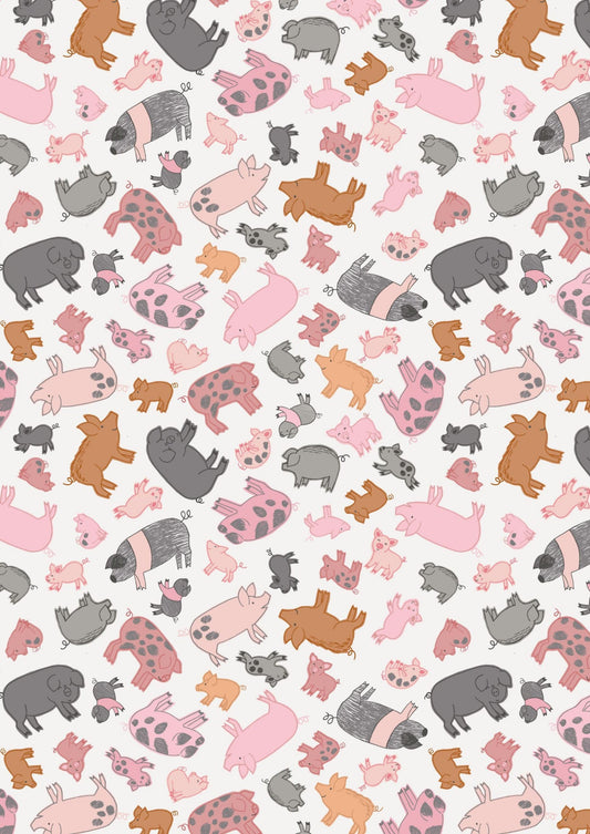 Lewis & Irene Piggy Tails Fabric Collection Piggies on Cream Premium 100% Cotton Quilt Shop Quality Fabrics