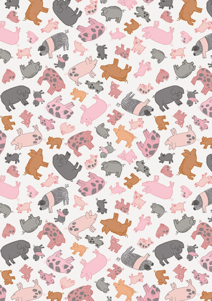 END OF BOLT 12" Lewis & Irene Piggy Tails Fabric Collection Piggies on Cream A534.1