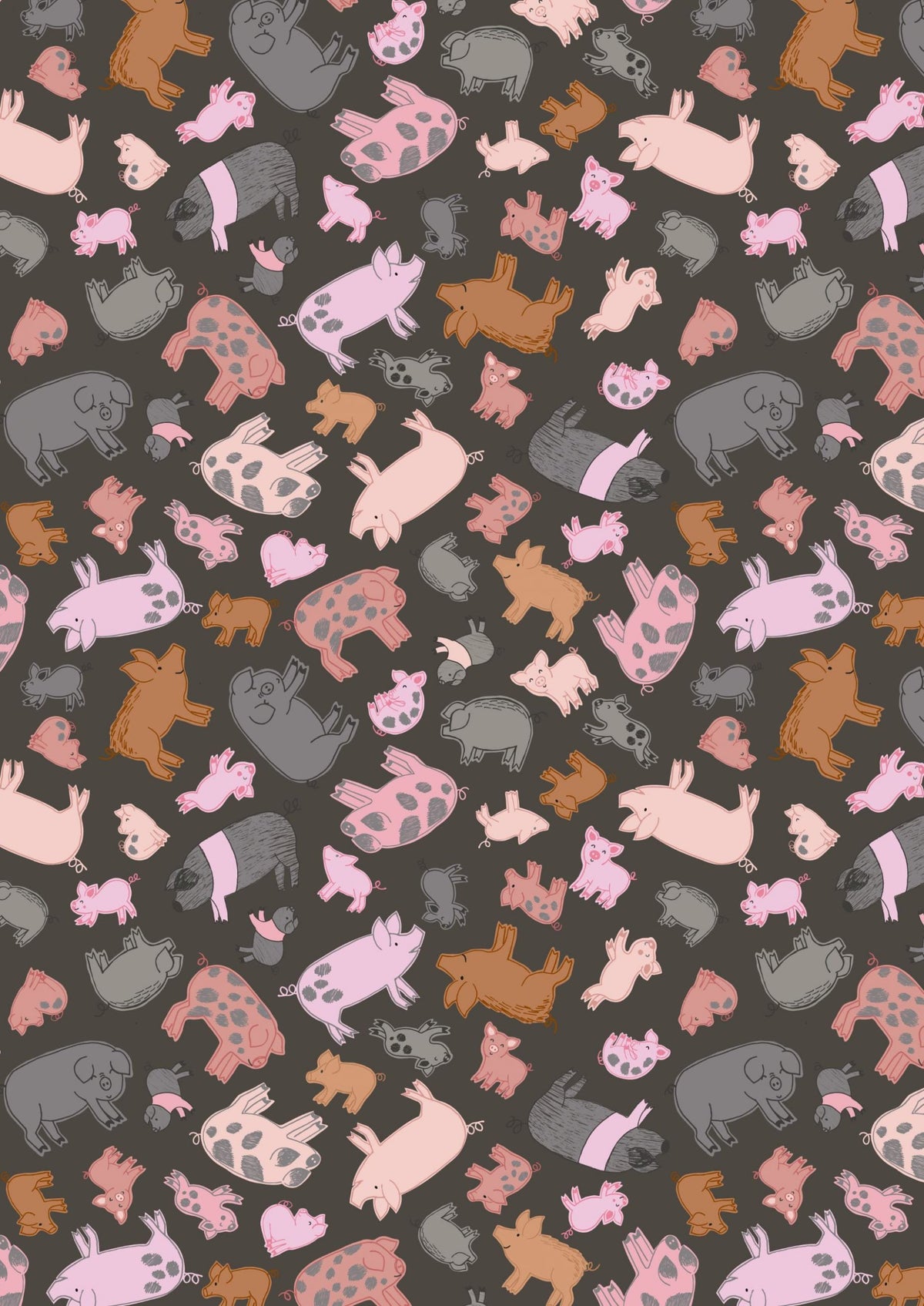 Lewis & Irene Piggy Tails Fabric Collection Piggies on Dark Mud Premium 100% Cotton Quilt Shop Quality Fabrics
