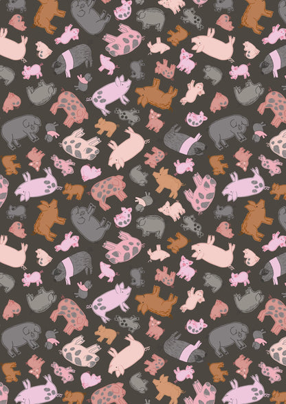 Lewis & Irene Piggy Tails Fabric Collection Piggies on Dark Mud Premium 100% Cotton Quilt Shop Quality Fabrics