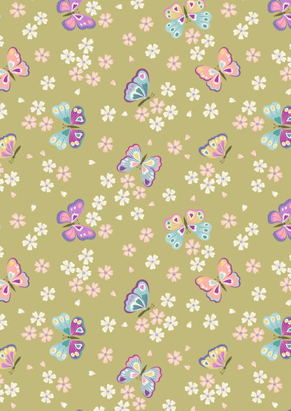 Lewis & Irene Love Blooms Fabric Collection Butterflies on Summer Green A523.3