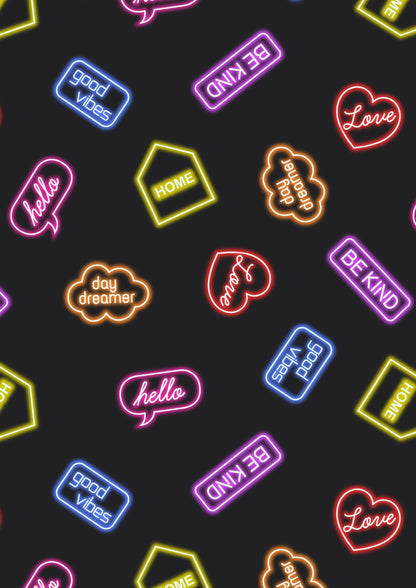 Lewis & Irene Small Things Glow Fabric Collection Glowing Neon Signs on Black Premium 100% Cotton Fabrics