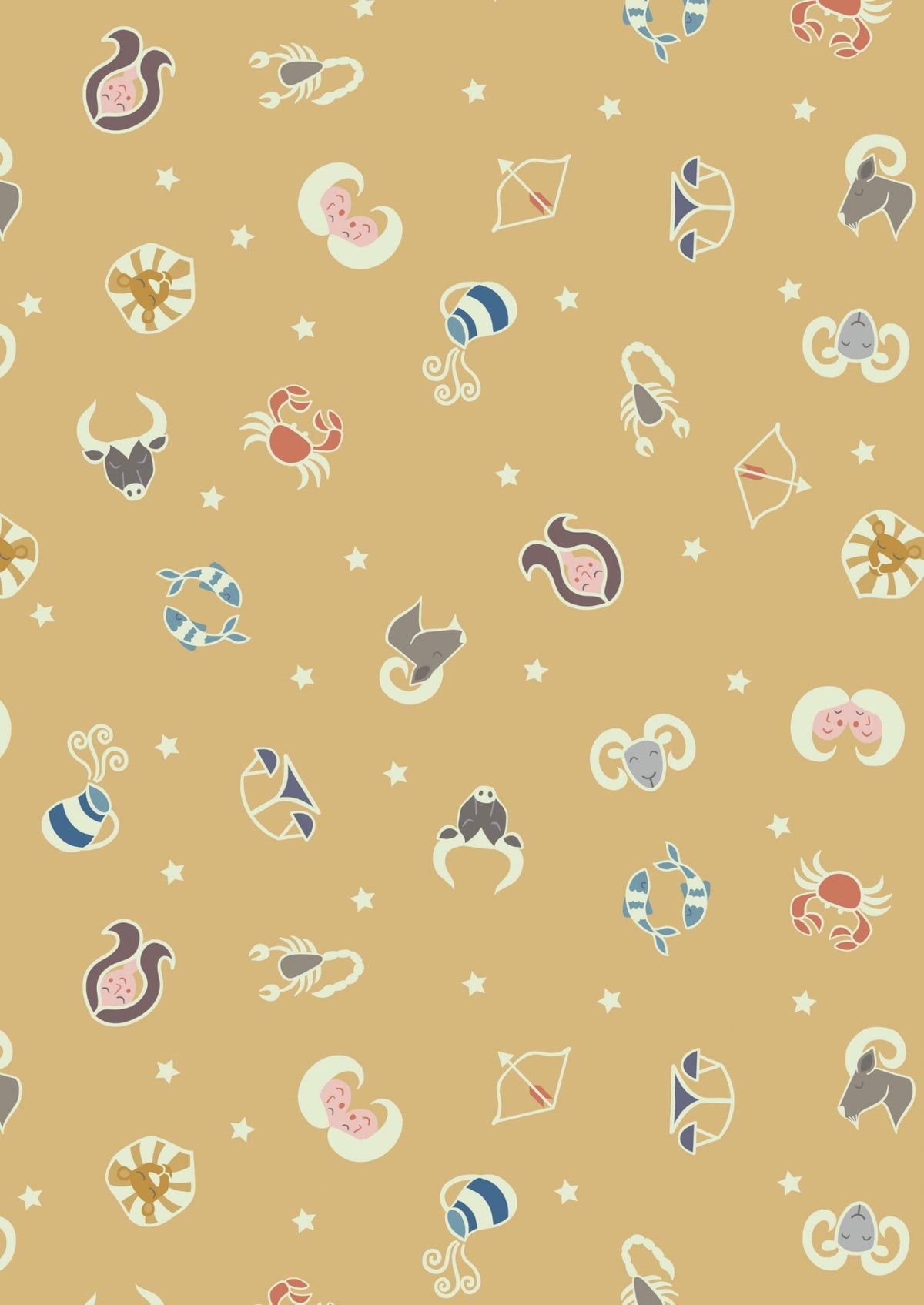 Lewis & Irene Small Things Glow Fabric Collection Glowing Star Signs on Mellow Ochre Premium 100% Cotton Fabrics