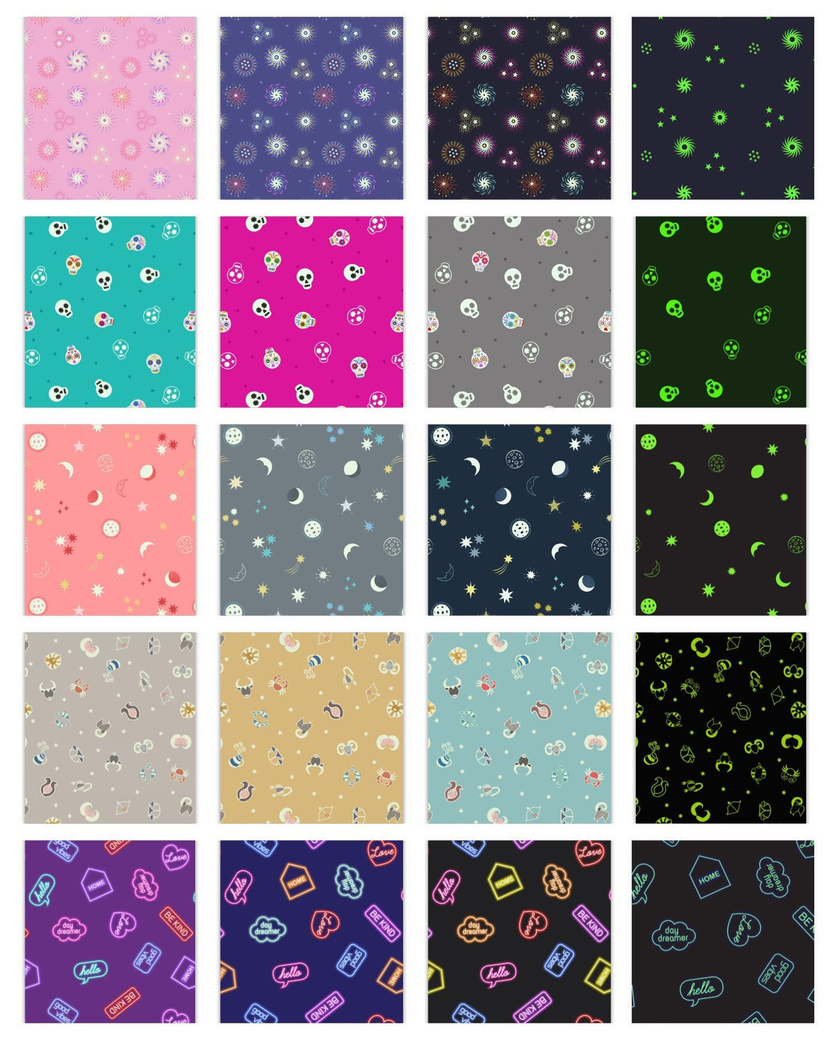 Glow-In-The-Dark Lewis & Irene Small Things Glow Fabric Collection 15pc Fat Quarter Bundle Authentic Premium 100% Cotton Fabrics