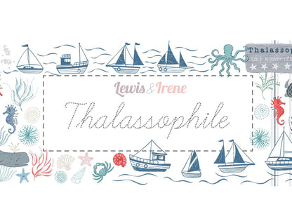 Lewis & Irene Thalassophile Fabric Collection Coastal Stripe on Light Grey Premium 100% Cotton Quilt Shop Quality Fabrics