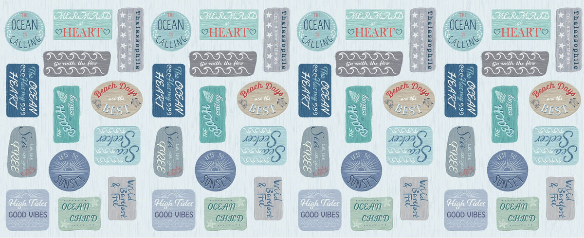 Lewis & Irene Thalassophile Fabric Collection Digital Print Beach Signs Panel 18"x42" Premium 100% Cotton Quilt Shop Quality Fabrics