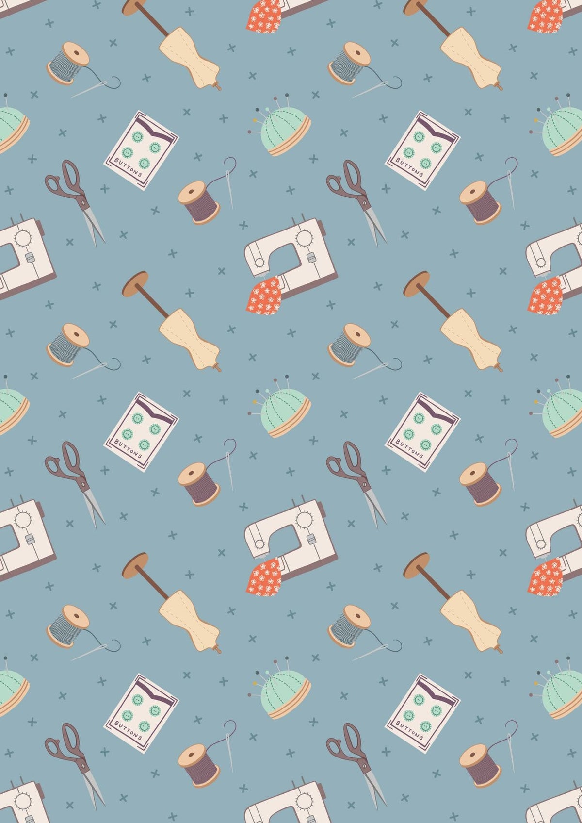 Lewis & Irene Small Things Crafts Fabric Collection Dressmaking on Grey Blue Premium 100% Cotton Quilt Shop Quality Fabrics