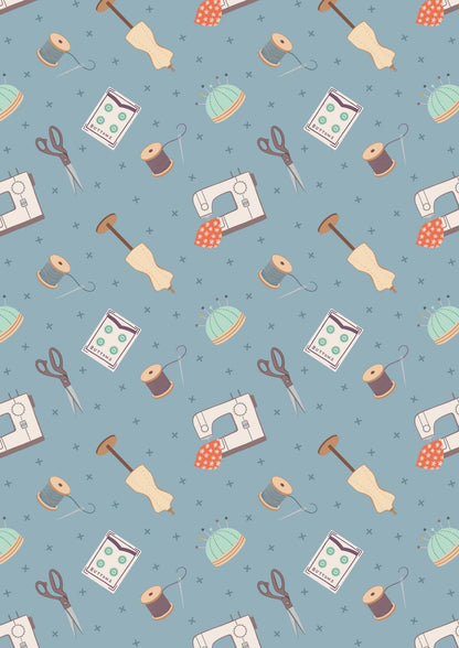 Lewis & Irene Small Things Crafts Fabric Collection Dressmaking on Grey Blue Premium 100% Cotton Quilt Shop Quality Fabrics