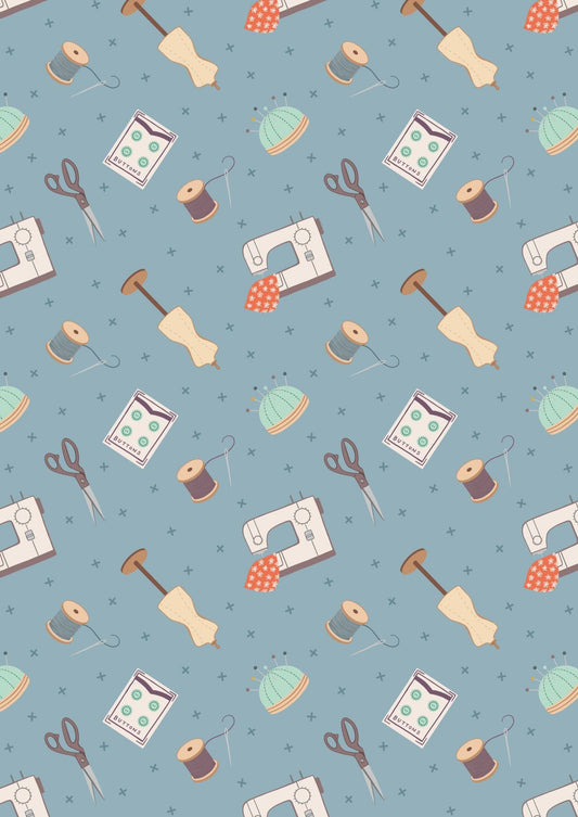 Lewis & Irene Small Things Crafts Fabric Collection Dressmaking on Grey Blue Premium 100% Cotton Quilt Shop Quality Fabrics