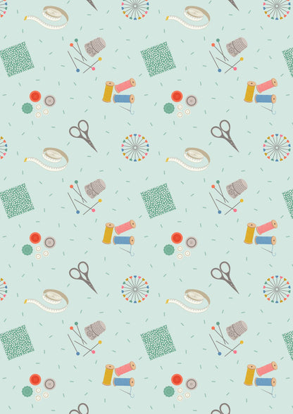 Lewis & Irene Small Things Crafts Fabric Collection Sewing on Light Blue Premium 100% Cotton Quilt Shop Quality Fabrics