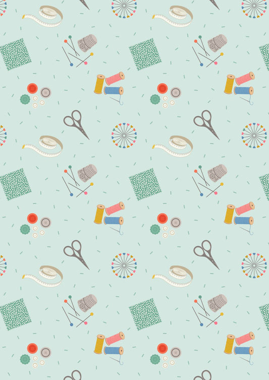Lewis & Irene Small Things Crafts Fabric Collection Sewing on Light Blue Premium 100% Cotton Quilt Shop Quality Fabrics