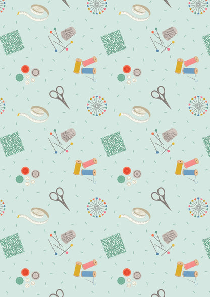 END OF BOLT 13" Lewis & Irene Small Things Crafts Fabric Collection Sewing on Light Blue Authentic Premium 100% Cotton Fabrics