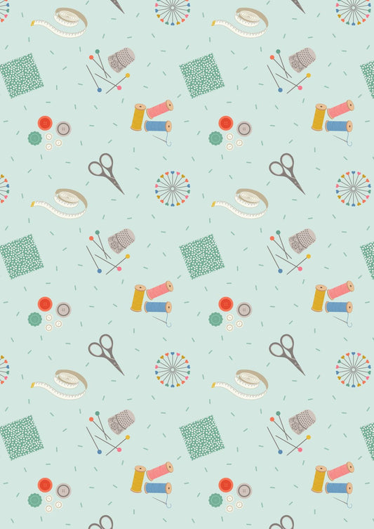 END OF BOLT 13" Lewis & Irene Small Things Crafts Fabric Collection Sewing on Light Blue Authentic Premium 100% Cotton Fabrics