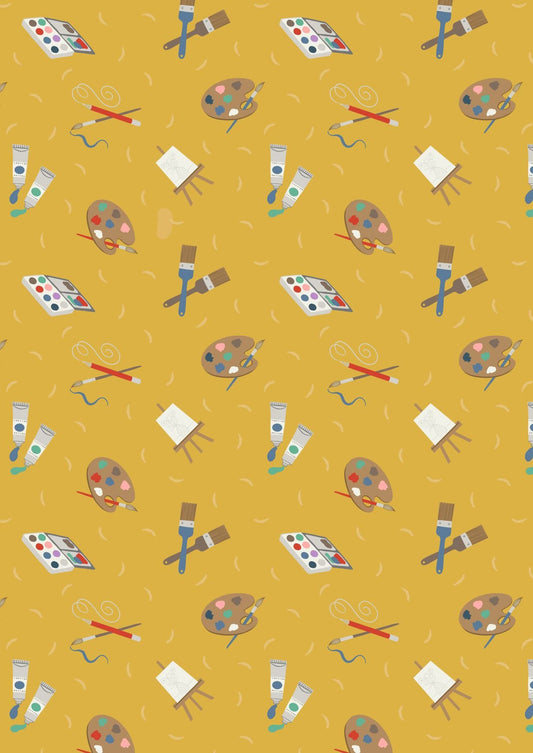 Lewis & Irene Small Things Crafts Fabric Collection Painting on Yellow Premium 100% Cotton Quilt Shop Quality Fabrics