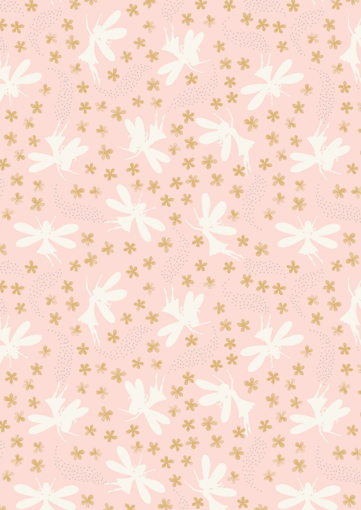 Lewis & Irene Fairy Clocks Fabric Collection Silver Metallic Floral Fairies on Light Pink A507.1
