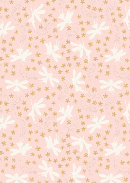 Lewis & Irene Fairy Clocks Fabric Collection Silver Metallic Floral Fairies on Light Pink A507.1