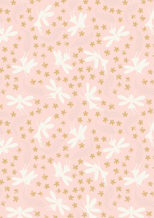 Lewis & Irene Fairy Clocks Fabric Collection Silver Metallic Floral Fairies on Light Pink A507.1