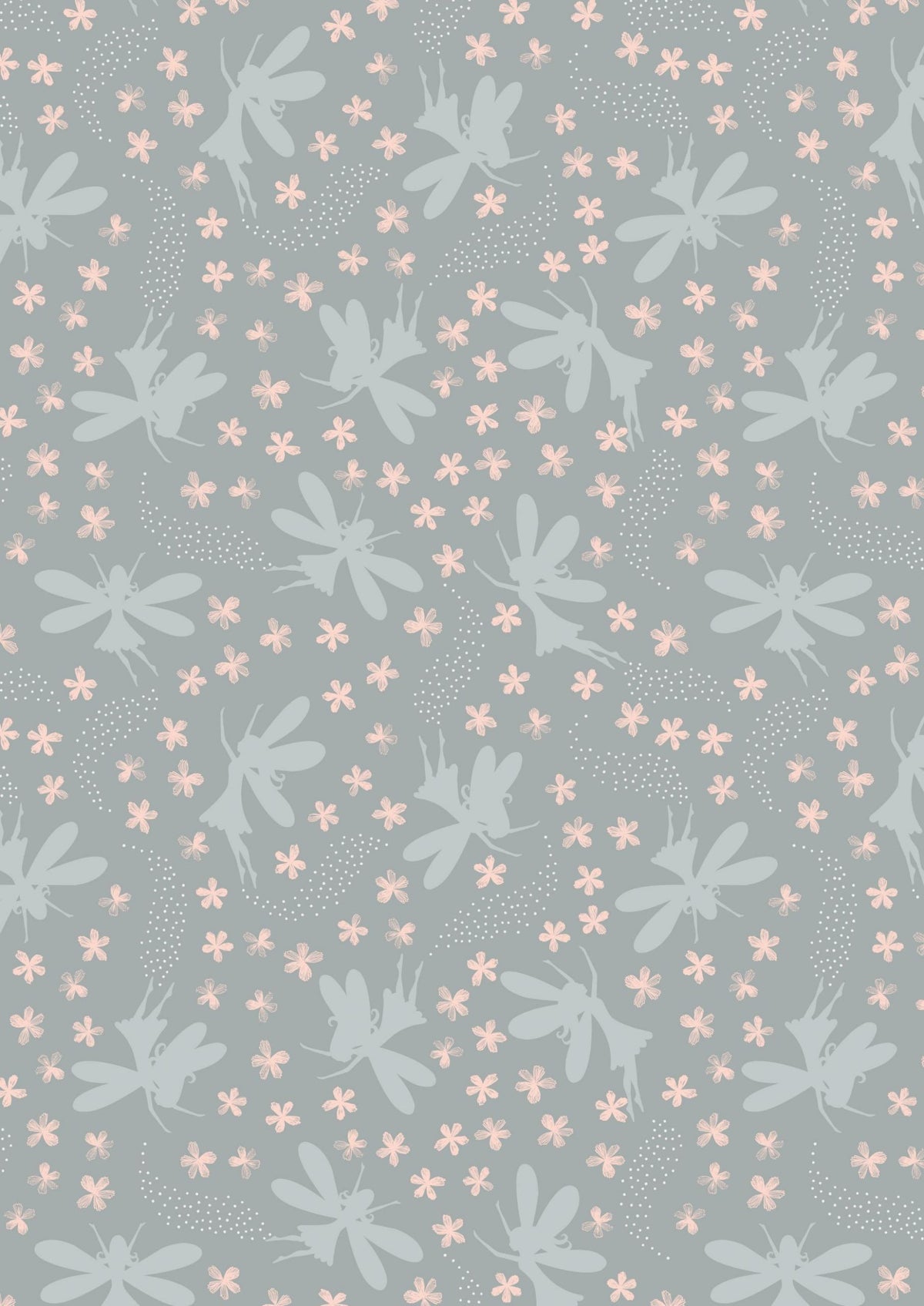 Lewis & Irene Fairy Clocks Fabric Collection Silver Metallic Floral Fairies on Light Grey A507.2