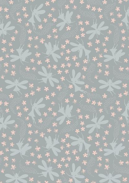 Lewis & Irene Fairy Clocks Fabric Collection Silver Metallic Floral Fairies on Light Grey A507.2