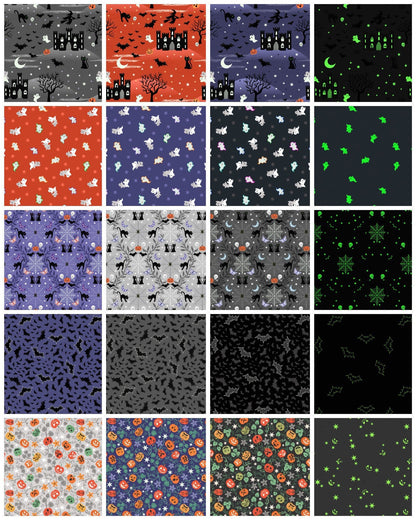 Lewis & Irene Castle Spooky Fabric Collection Glowing Spooky Ghosts on Orange A573.1