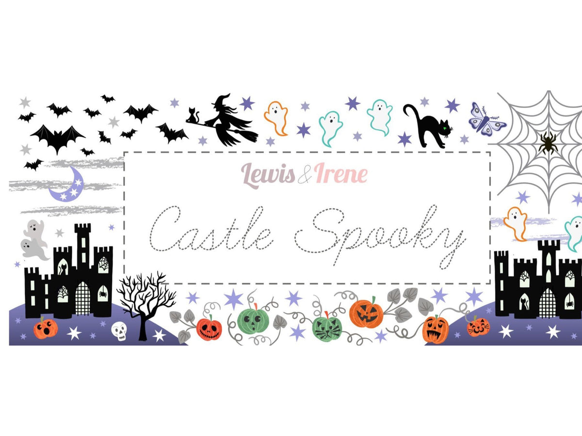 Glow-In-The-Dark Lewis & Irene Castle Spooky Fabric Collection Glowing Spooky Pumpkins on Black Authentic Premium 100% Cotton