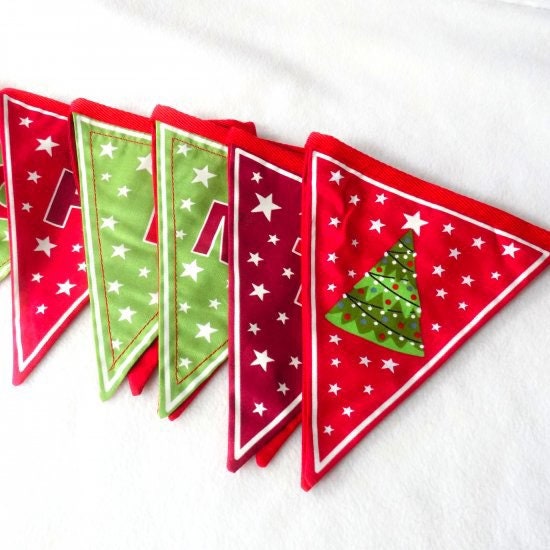 Lewis & Irene Christmas Glow Fabric Collection 18"x43" Merry Christmas Bunting Panel on Blue/Grey