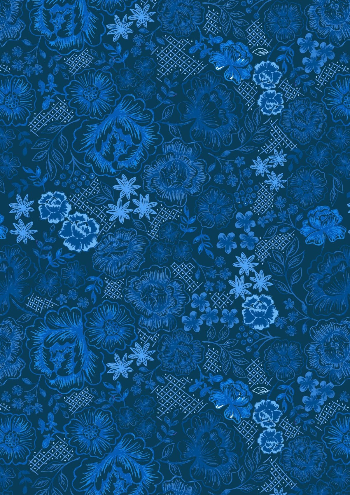Lewis & Irene Tea Time Fabric Collection Tea Time Floral on Darkest Blue Premium 100% Cotton Quilt Shop Quality Fabrics