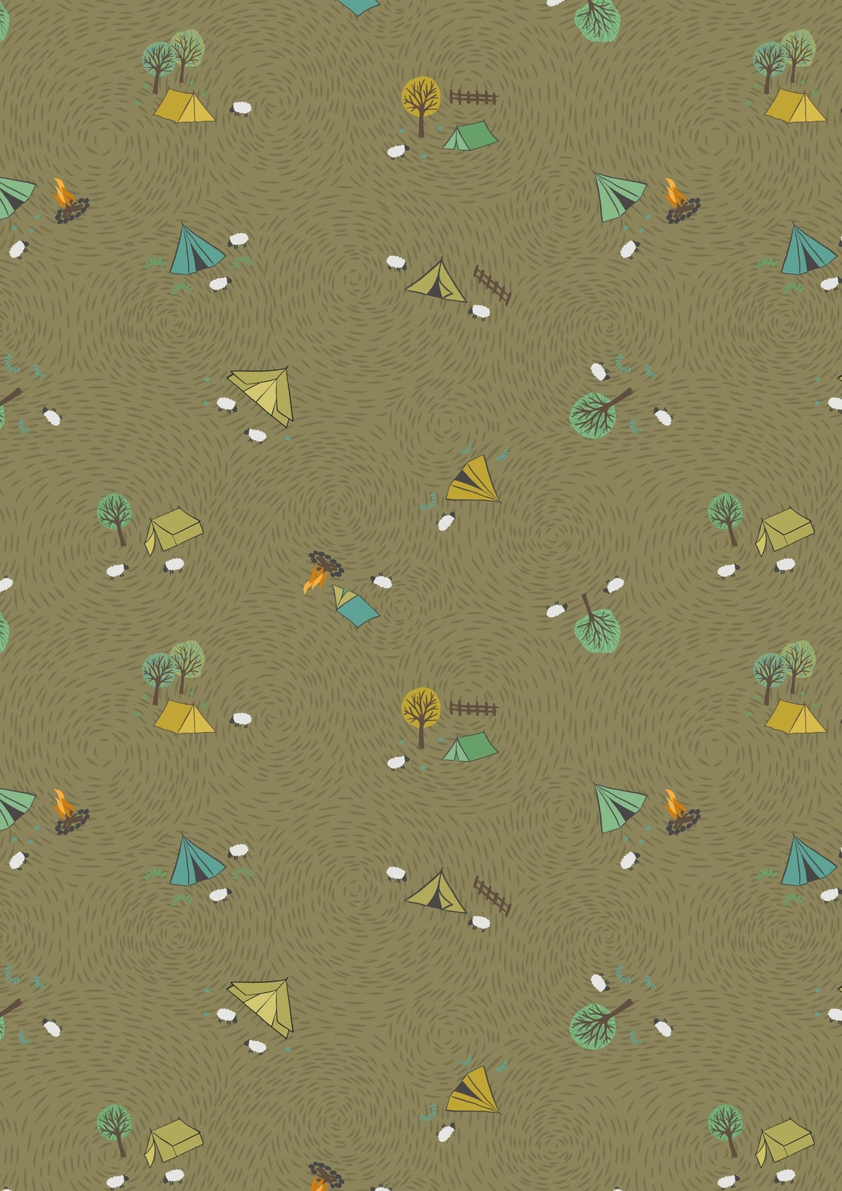 Lewis & Irene Littondale Fabric Collection Camping on Earthy Green A539.3