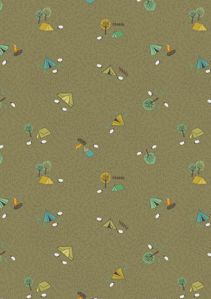 Lewis & Irene Littondale Fabric Collection Camping on Earthy Green A539.3