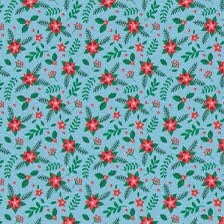 LAST BOLT!! Camelot Unicorns Always in Season Fabric Collection Christmas Poinsettias on Blue Premium 100% Cotton Quilt Shop Quality Fabrics