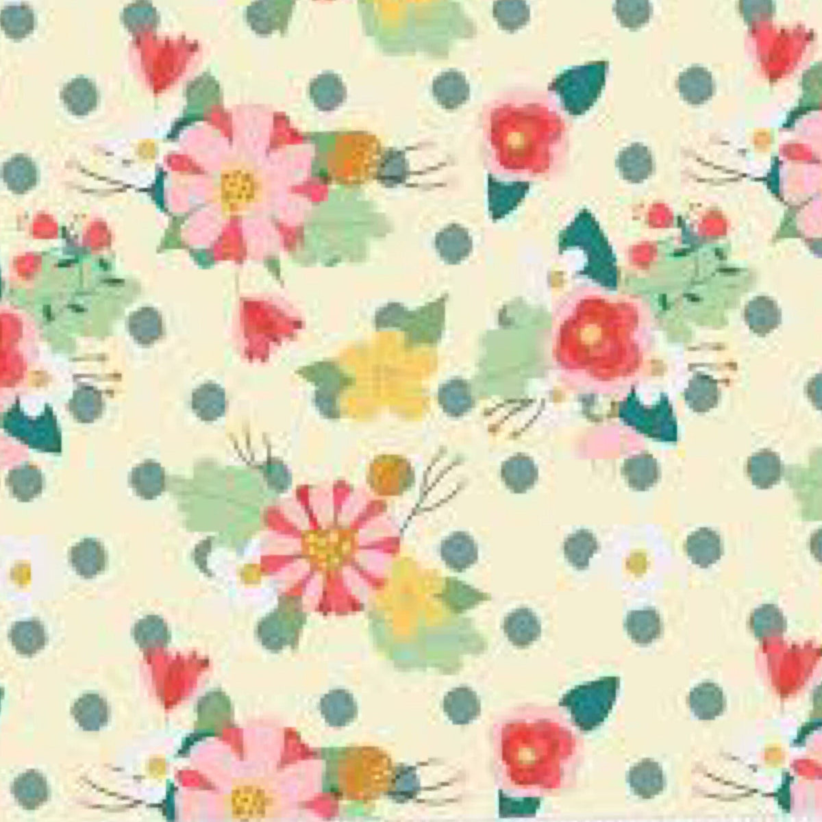 Riley Blake Strawberry Jam Fabric Collection Flowers & Dots on Cream Premium 100% Cotton Quilt Shop Quality Fabrics