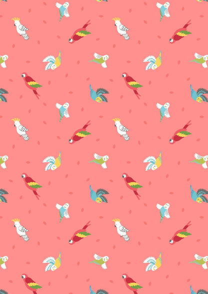 Lewis & Irene Small Things Pets Fabric Collection Birds on Tropical Coral Premium 100% Cotton Quilt Shop Quality Fabrics