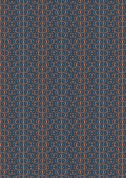 Lewis & Irene Marvelous Metallics Fabric Collection Metallic Copper Geometric on Navy MM4.2