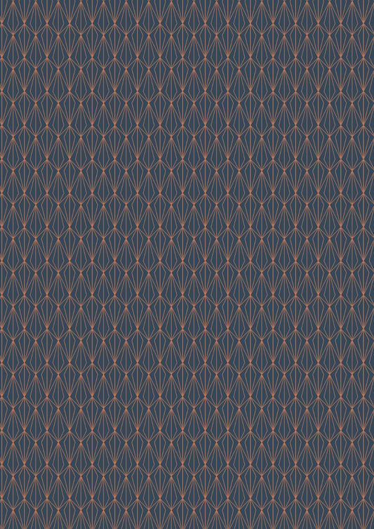 Lewis & Irene Marvelous Metallics Fabric Collection Metallic Copper Geometric on Navy MM4.2