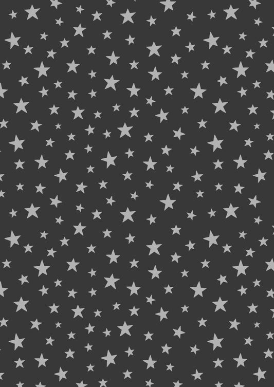 Lewis & Irene Marvelous Metallics Fabric Collection Metallic Silver Stars on Black MM1.3