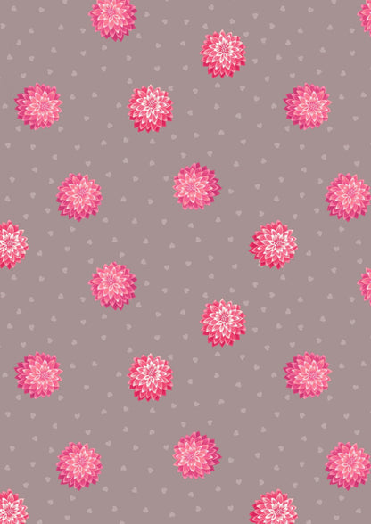 Lewis & Irene Love Blooms Fabric Collection Dahlias and Hearts on Cappuccino A524.3