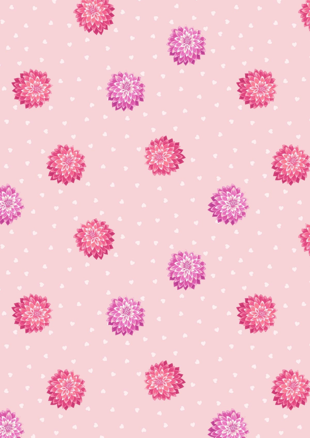 Lewis & Irene Love Blooms Fabric Collection Dahlias and Hearts on Pale Pink Premium 100% Cotton Quilt Shop Quality Fabrics