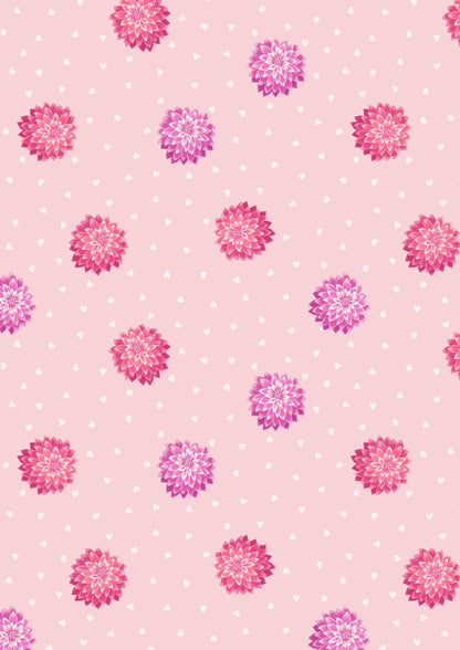 Lewis & Irene Love Blooms Fabric Collection Dahlias and Hearts on Pale Pink Premium 100% Cotton Quilt Shop Quality Fabrics