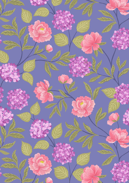 Lewis & Irene Love Blooms Fabric Collection Peony and Hydrangea on Floral Blue A521.3