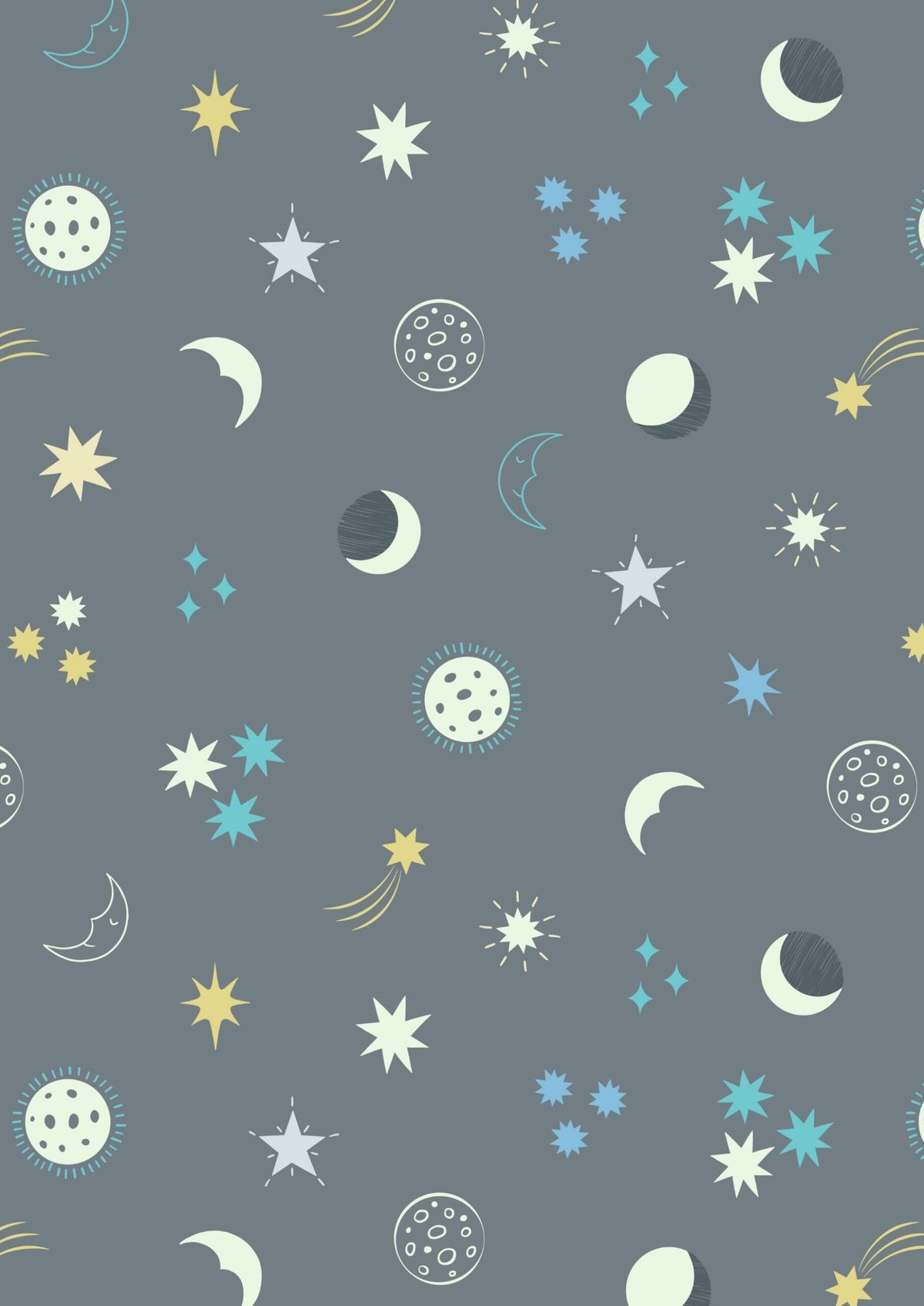 END OF BOLT 3YD17" Glowing Fabrics Lewis & Irene Small Things Glow Fabric Collection Glowing Night Sky on Grey Premium 100% Cotton Fabrics