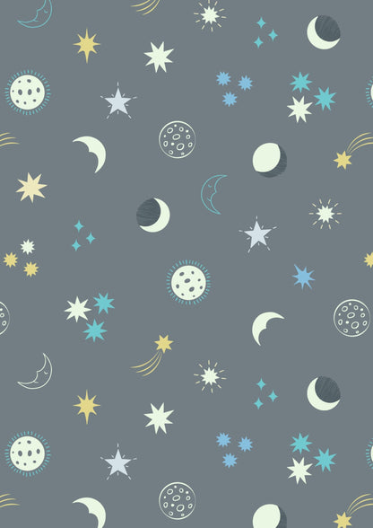 END OF BOLT 3YD17" Glowing Fabrics Lewis & Irene Small Things Glow Fabric Collection Glowing Night Sky on Grey Premium 100% Cotton Fabrics